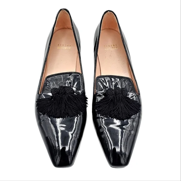 Stuart Weitzman Leather Square Toe Tassle Loafer Flats Black Size 8 - Picture 5 of 13
